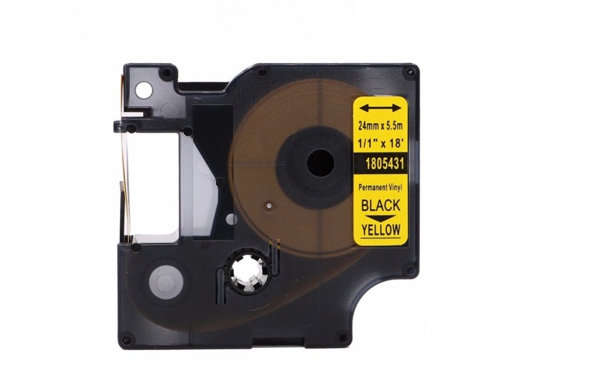 Banda vinil compatibila DYMO 1805431 ID1, 24mm x 5.5m, Negru/Galben