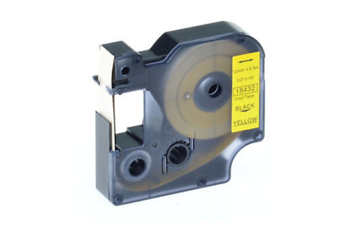 Banda vinil compatibila DYMO 18432 ID1, 12mm x 5.5m, Negru/Galben