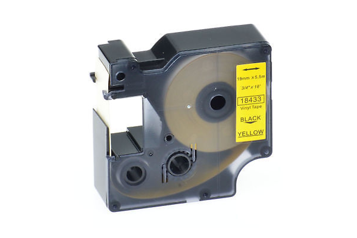 Banda vinil compatibila DYMO 18433 ID1, 19mm x 5.5m, Negru/Galben