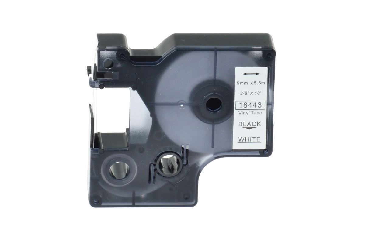 Banda vinil compatibila DYMO 18443 ID1, 9mm x 5.5m, Negru/Alb 