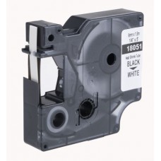 Tub termocontractibil compatibil Dymo 18051, 6mm x 1.5m, Negru/Alb
