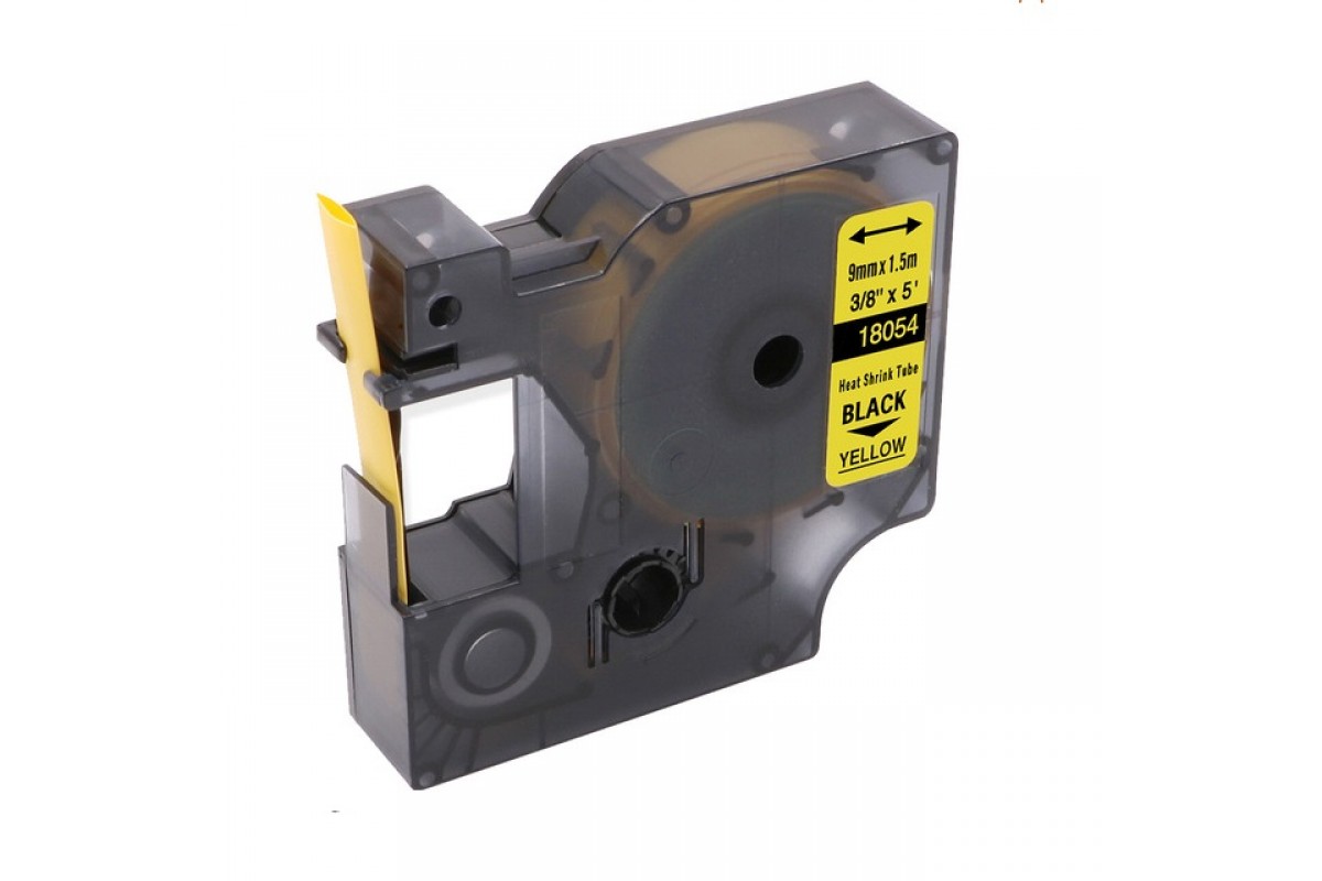 Tub termocontractibil compatibil Dymo 18054, 9mm x 1.5m, Negru/Galben