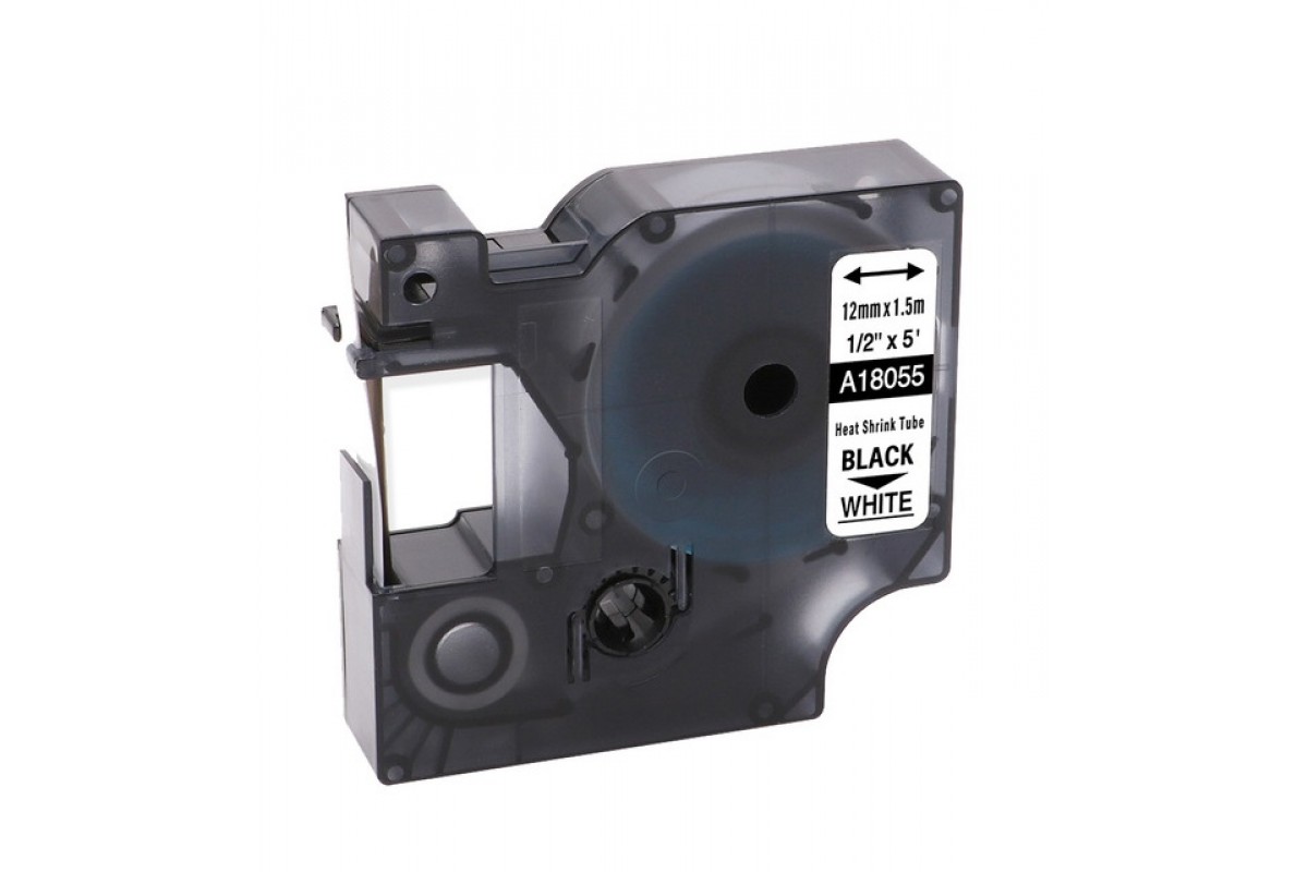 Tub termocontractibil compatibil Dymo 18055, 12mm x 1.5m, Negru/Alb